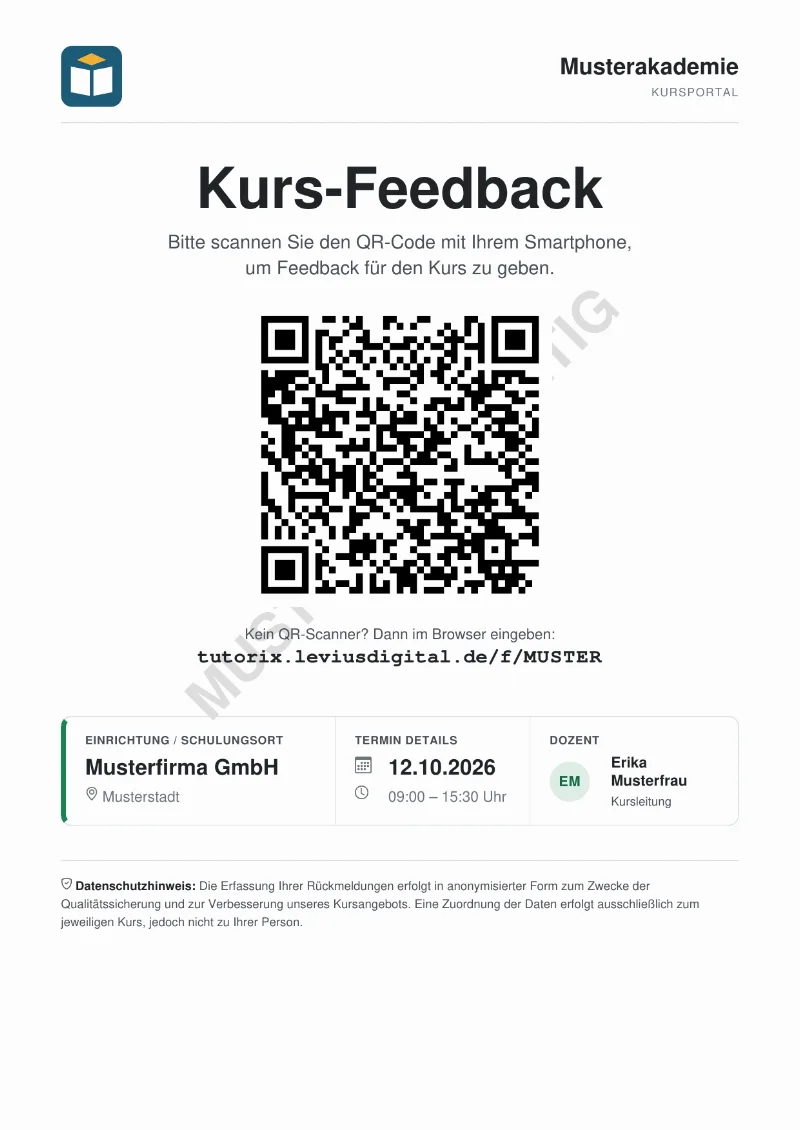 Zweiter Aushang mit QR-Code zum Kurs-Feedback, im selben Aufbau.